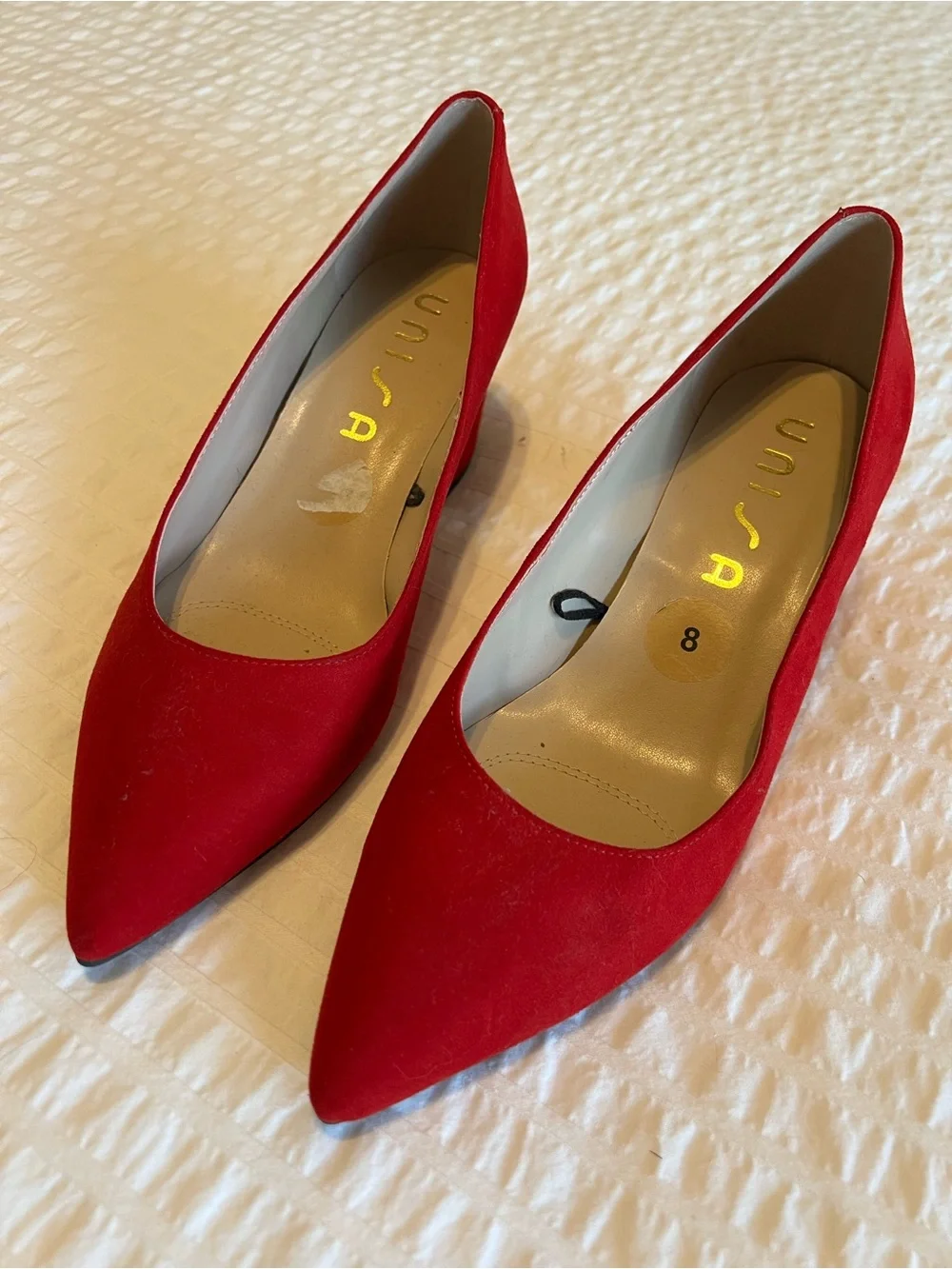 Unisa Red Pointed Block Heel Pumps